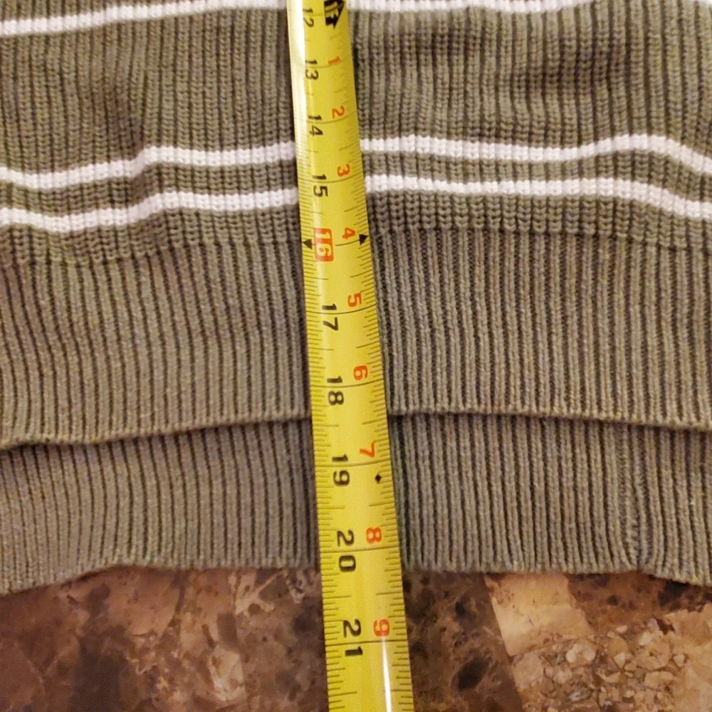 Aerie Sweater Cropped Oversize Sz S Green Stripe Round Neck Long Slv Casual‎